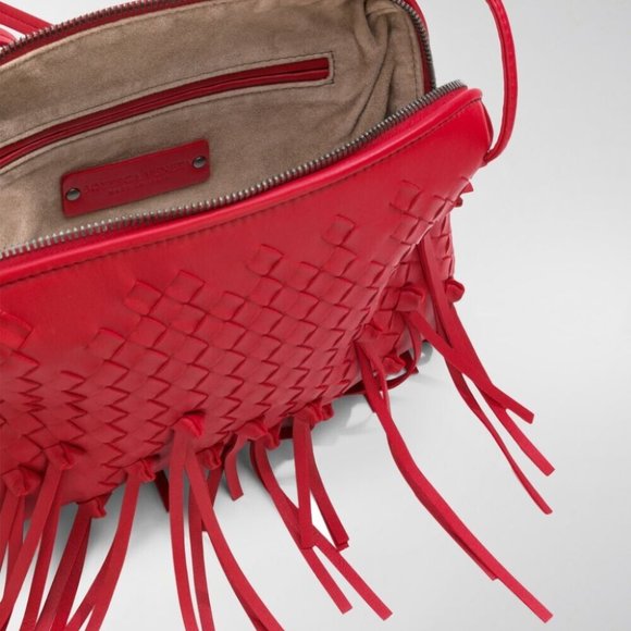 BOTTEGA VENETA Pillow Red Woven Leather Fringe Crossbody Bag/Handbag. Small. - Picture 7 of 16
